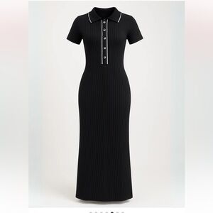NWT commense contrast collared Rib Knit Dress black small